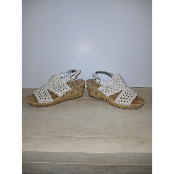 SO Adriene Cork Wedge Sandals White Woven Upper Open Toe Girls Size 3 Medium - Picture 5 of 16